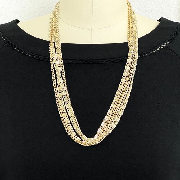 Sarah Coventry Four Dimensions Necklace Gold Tone Multi Strand Chains Textured - Picture 5 of 10
